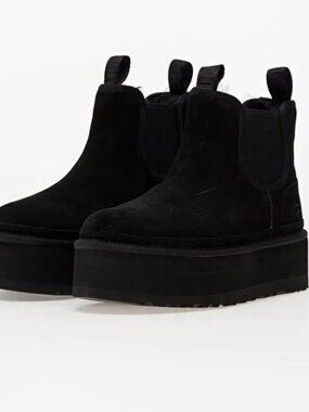 UGG BOOTS WOMEN'S NEUMEL PLATFORM CHELSEA BLACK ANKLE BOOT SIZE 8